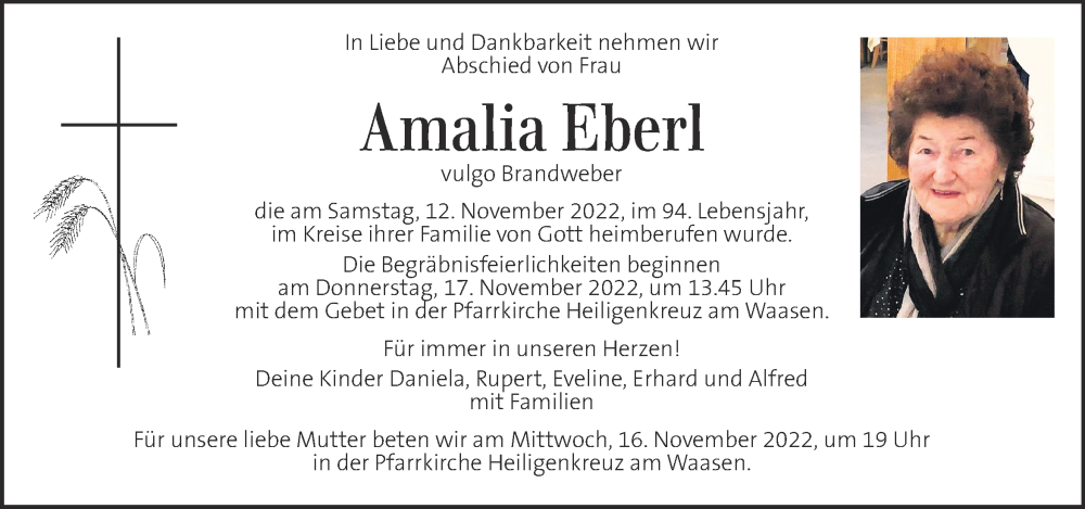 Traueranzeigen von Amalia Eberl | trauer.kleinezeitung.at