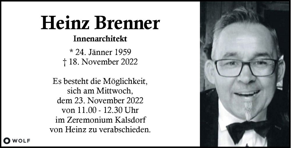  Traueranzeige für Heinz Brenner vom 22.11.2022 aus Kleine Zeitung