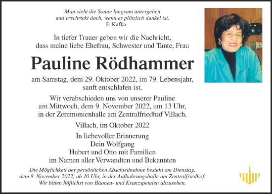 Traueranzeige von Pauline Rödhammer  von Kleine Zeitung