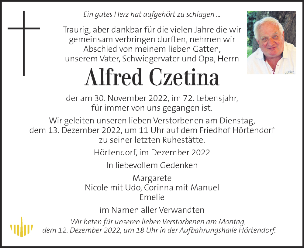  Traueranzeige für Alfred Czetina vom 08.12.2022 aus Kleine Zeitung