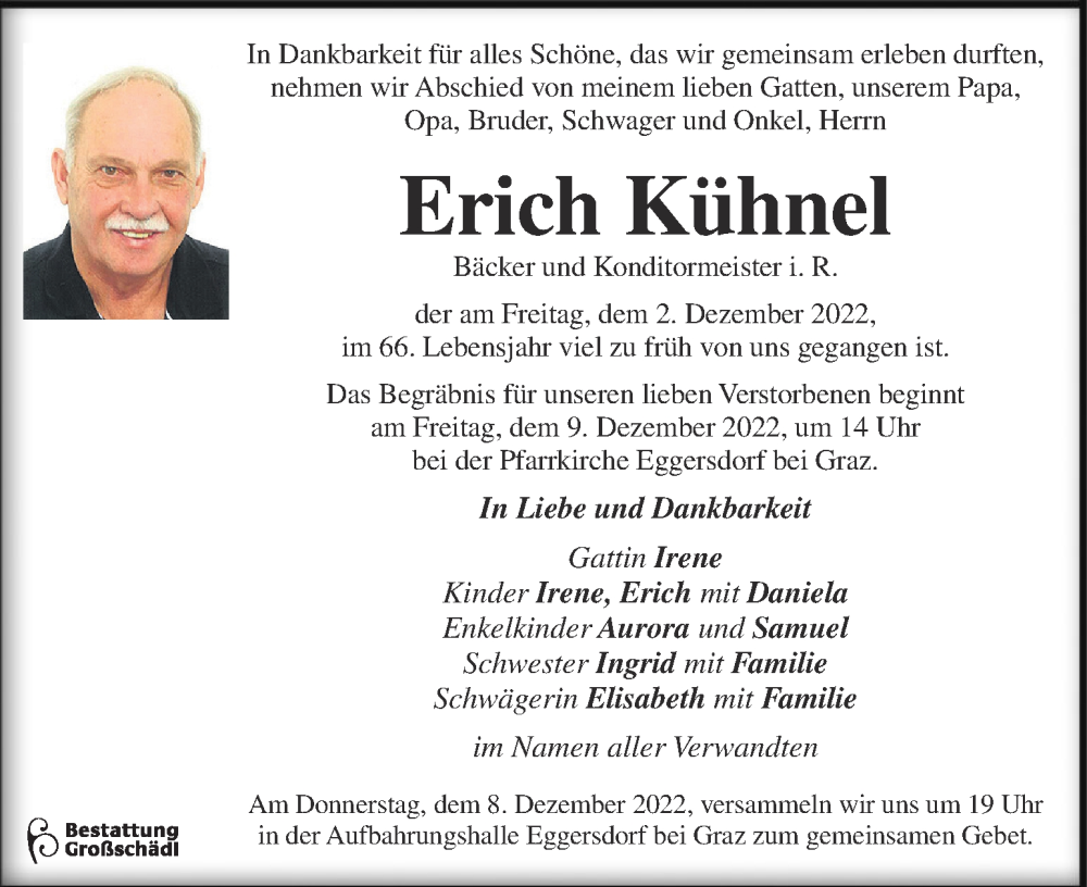  Traueranzeige für Erich Kühnel vom 06.12.2022 aus Kleine Zeitung