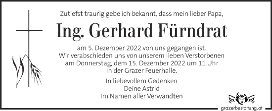 Traueranzeige von Gerhard Fürndrat von Kleine Zeitung
