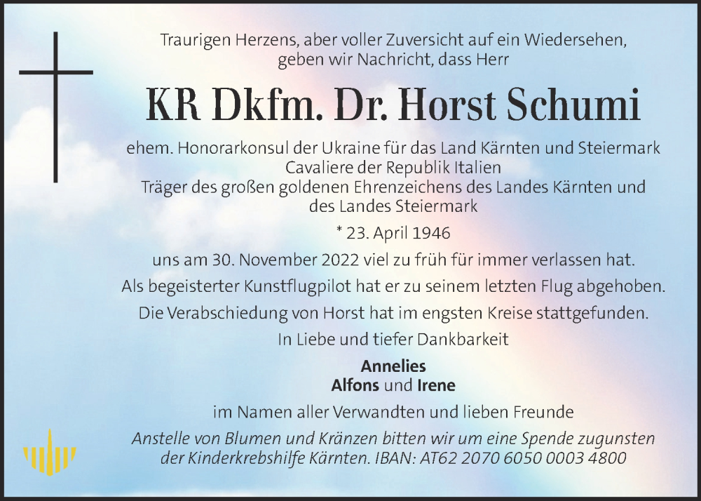  Traueranzeige für Horst Schumi vom 07.12.2022 aus Kleine Zeitung