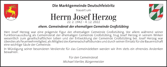 Traueranzeige von Josef Herzog von Kleine Zeitung
