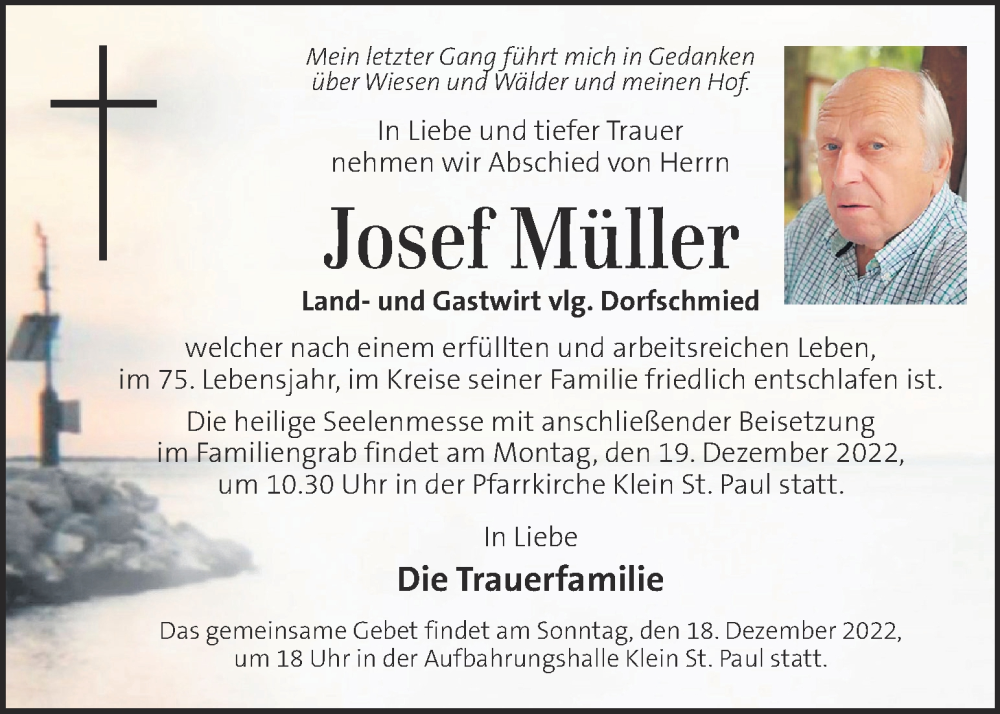  Traueranzeige für Josef Müller vom 13.12.2022 aus Kleine Zeitung