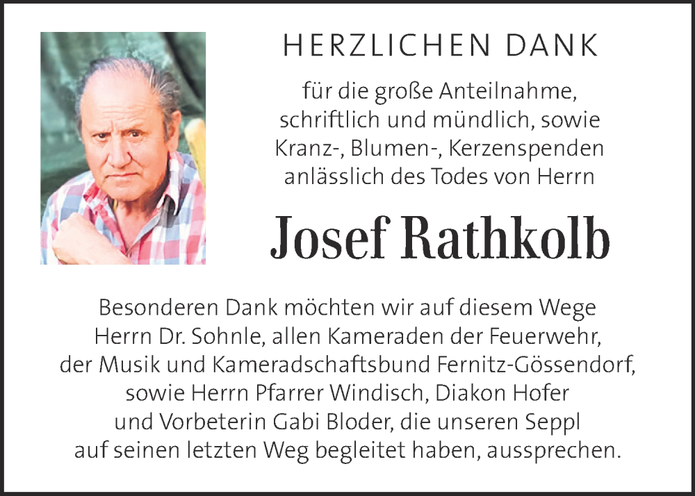  Traueranzeige für Josef Rathkolb vom 16.12.2022 aus Kleine Zeitung
