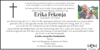 Traueranzeige von Erika Fekonja von Kleine Zeitung