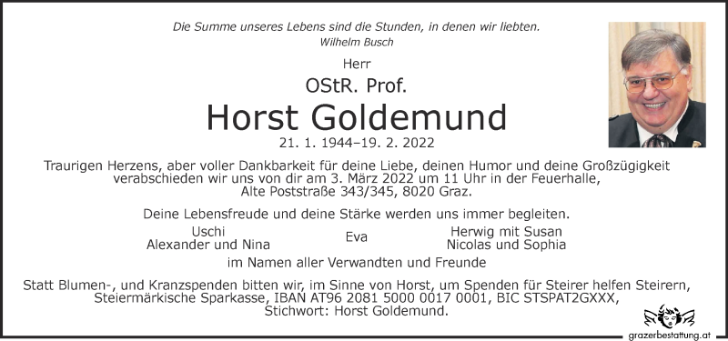 Traueranzeige für Horst Goldemund vom 27.02.2022 aus Kleine Zeitung