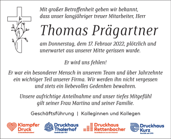 Traueranzeige von Thomas Prägartner von Kleine Zeitung