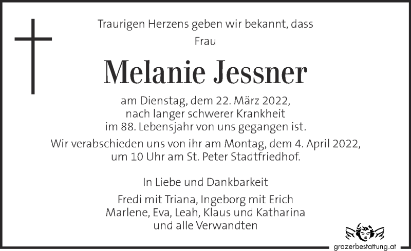  Traueranzeige für Melanie Jessner vom 29.03.2022 aus Kleine Zeitung