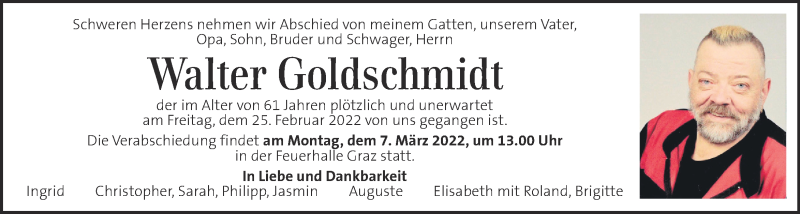  Traueranzeige für Walter Goldschmidt vom 03.03.2022 aus Kleine Zeitung