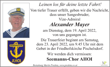 Traueranzeige von Alexander Mayer von Kleine Zeitung