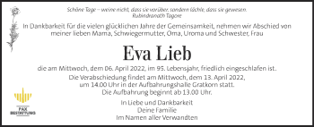 Traueranzeige von Eva Lieb von Kleine Zeitung