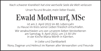 Traueranzeige von Ewald Mothwurf von Kleine Zeitung