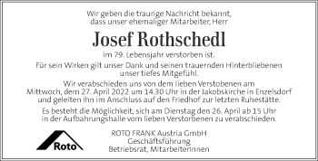 Traueranzeige von Josef Rothschedl von Kleine Zeitung