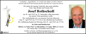 Traueranzeige von Josef Rothschedl von Kleine Zeitung