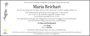 Traueranzeige von Maria Reichart von Kleine Zeitung