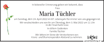 Traueranzeige von Maria Tüchler von Kleine Zeitung