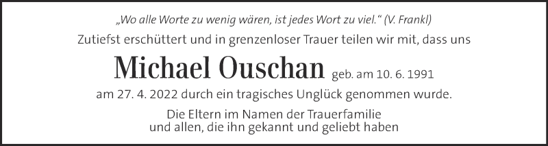  Traueranzeige für Michael Ouschan vom 01.05.2022 aus Kleine Zeitung