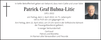 Traueranzeige von Patrick Graf Bubna-Litic von Kleine Zeitung