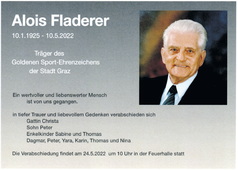  Traueranzeige für Alois Fladerer vom 22.05.2022 aus Kleine Zeitung