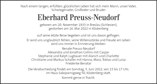 Traueranzeige von Eberhard Preuss-Neudorf von Kleine Zeitung