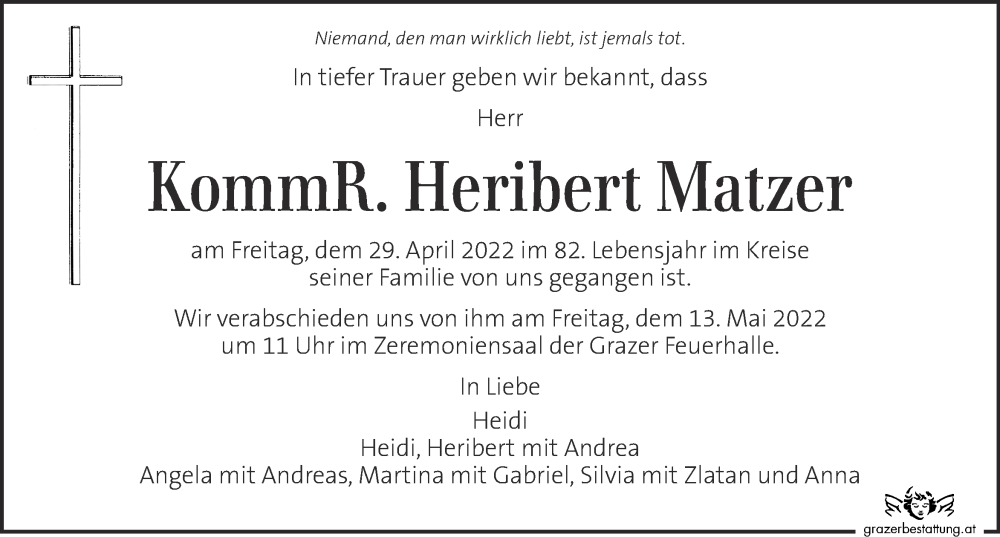  Traueranzeige für Heribert Matzer vom 07.05.2022 aus Kleine Zeitung