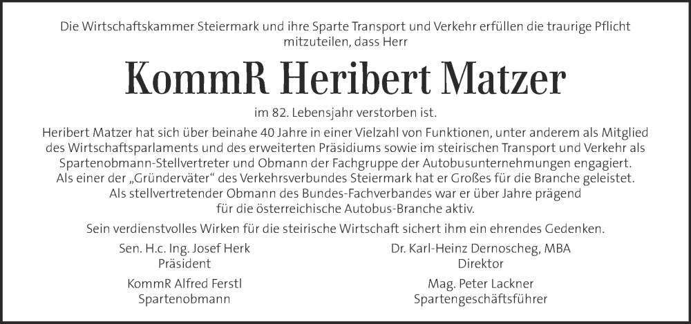  Traueranzeige für Heribert Matzer vom 08.05.2022 aus Kleine Zeitung