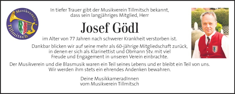  Traueranzeige für Josef Gödl vom 20.05.2022 aus Kleine Zeitung