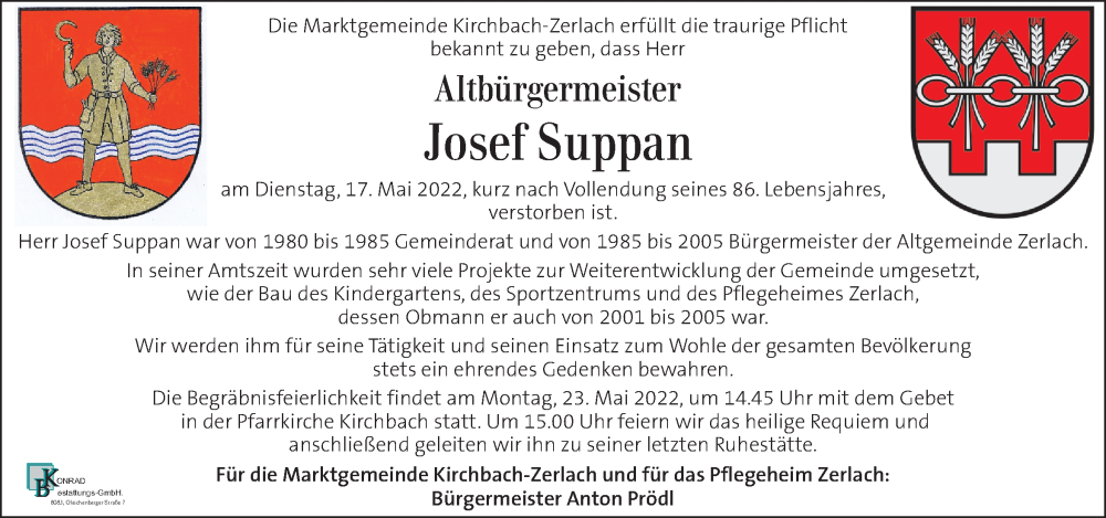  Traueranzeige für Josef Suppan vom 21.05.2022 aus Kleine Zeitung