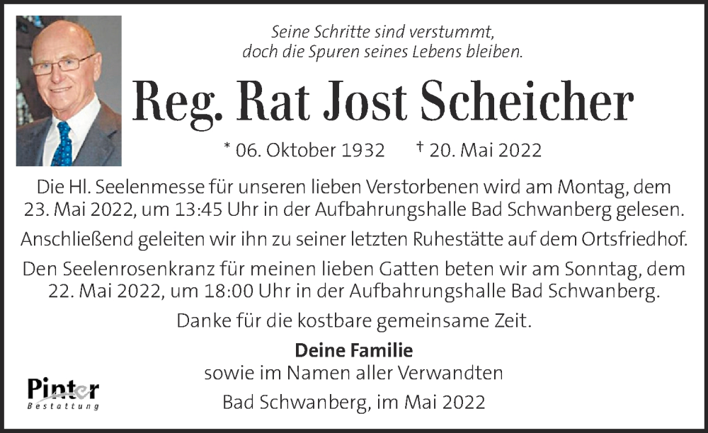  Traueranzeige für Jost Scheicher vom 22.05.2022 aus Kleine Zeitung