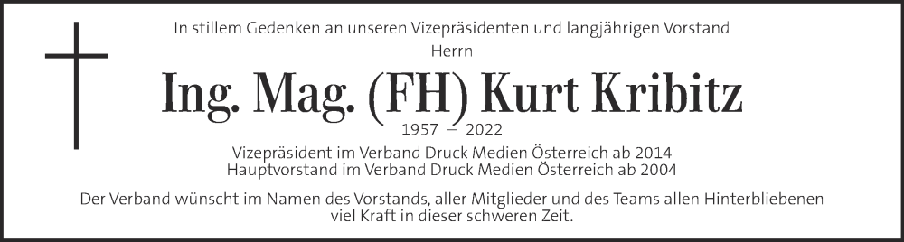  Traueranzeige für Kurt Kribitz vom 25.05.2022 aus Kleine Zeitung