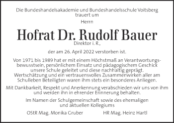 Traueranzeige von Rudolf Bauer von Kleine Zeitung
