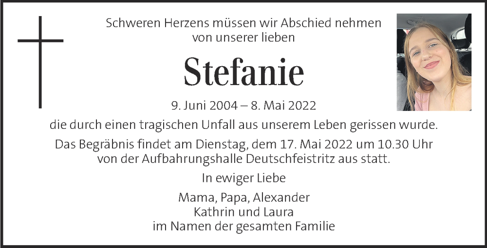  Traueranzeige für Stefanie  vom 15.05.2022 aus Kleine Zeitung
