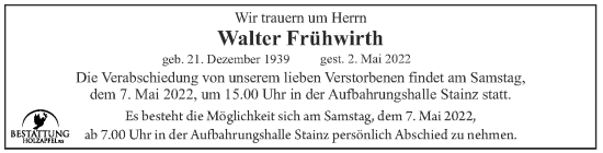 Traueranzeige von Walter Frühwirth von Kleine Zeitung