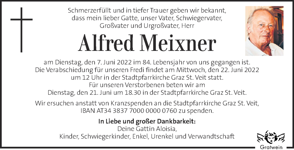  Traueranzeige für Alfred Meixner vom 12.06.2022 aus Kleine Zeitung