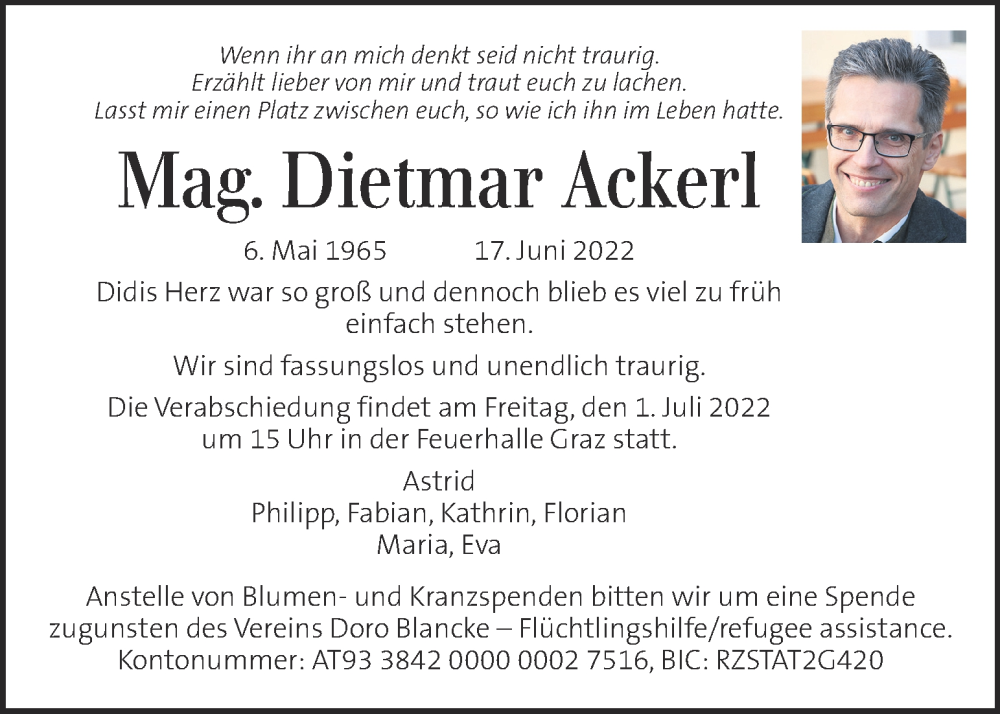  Traueranzeige für Dietmar Ackerl vom 26.06.2022 aus Kleine Zeitung