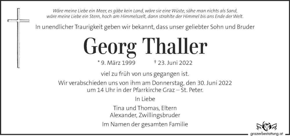  Traueranzeige für Georg Thaller vom 28.06.2022 aus Kleine Zeitung