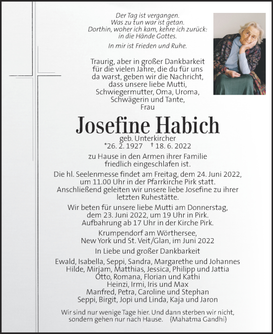 Traueranzeige von Josefine Habich von Kleine Zeitung