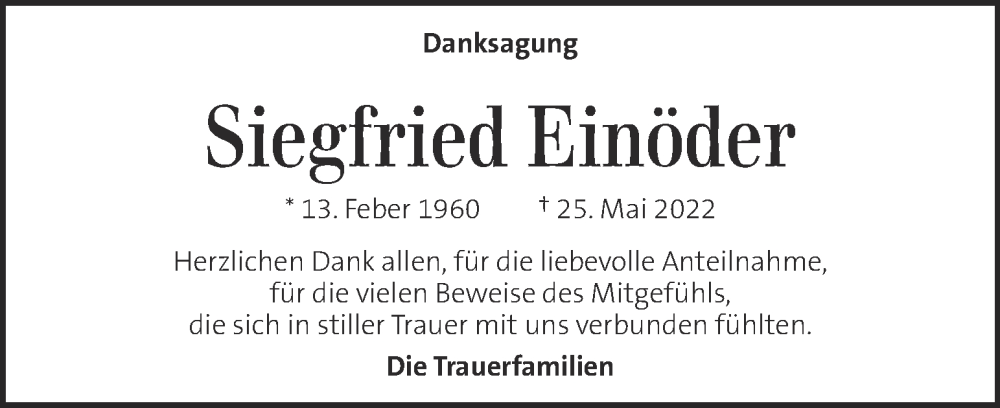 Traueranzeige für Siegfried Einöder vom 24.06.2022 aus Kleine Zeitung