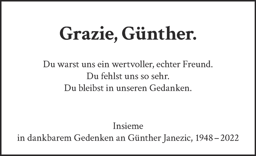  Traueranzeige für Günther Janezic vom 05.07.2022 aus Kleine Zeitung