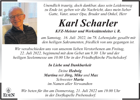 Traueranzeige von Karl Scharler von Kleine Zeitung