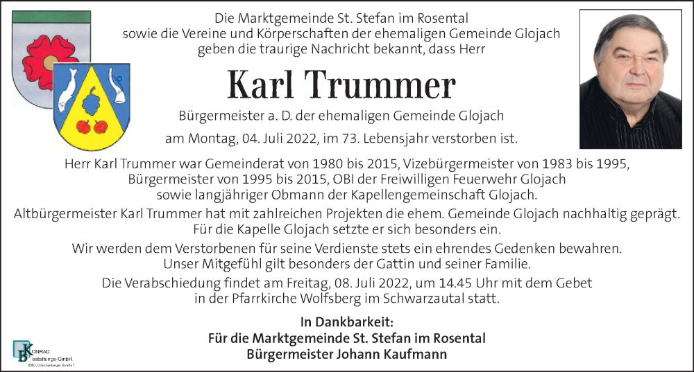  Traueranzeige für Karl Trummer vom 07.07.2022 aus Kleine Zeitung