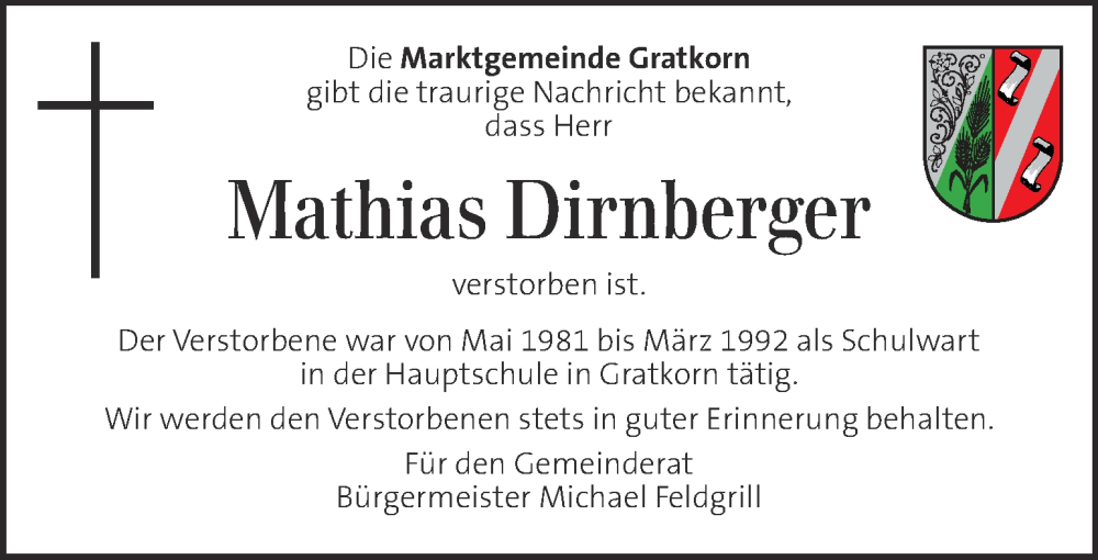  Traueranzeige für Mathias Dirnberger vom 07.07.2022 aus Kleine Zeitung