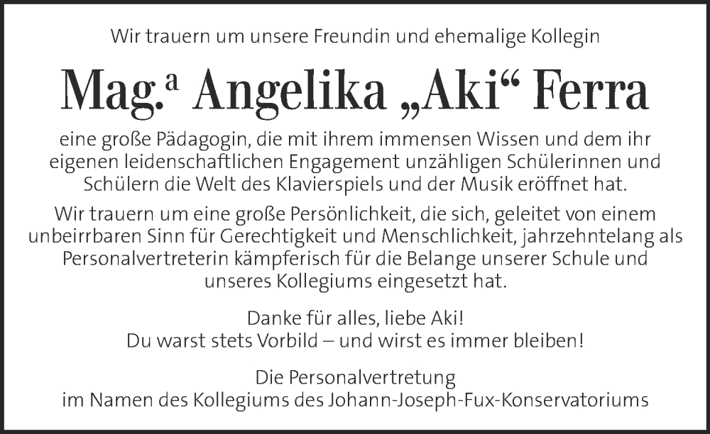  Traueranzeige für Angelika Ferra  vom 05.08.2022 aus Kleine Zeitung
