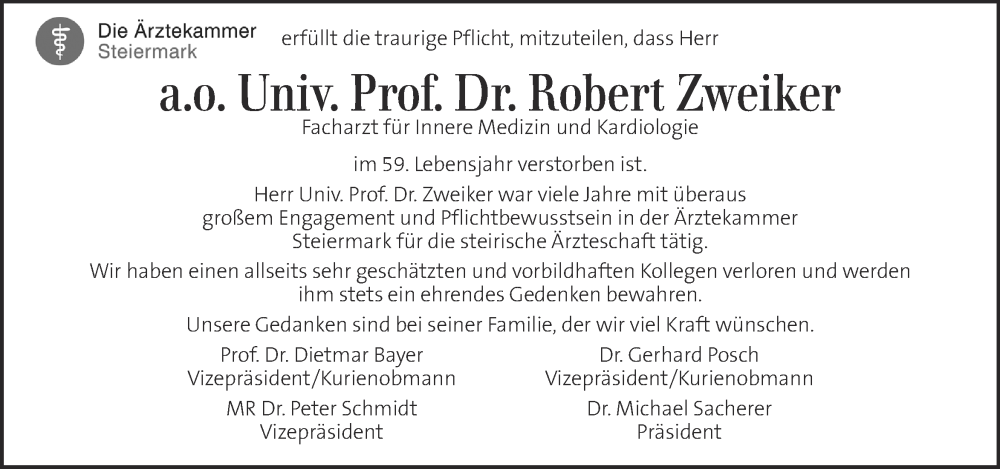  Traueranzeige für Robert Zweiker vom 10.08.2022 aus Kleine Zeitung