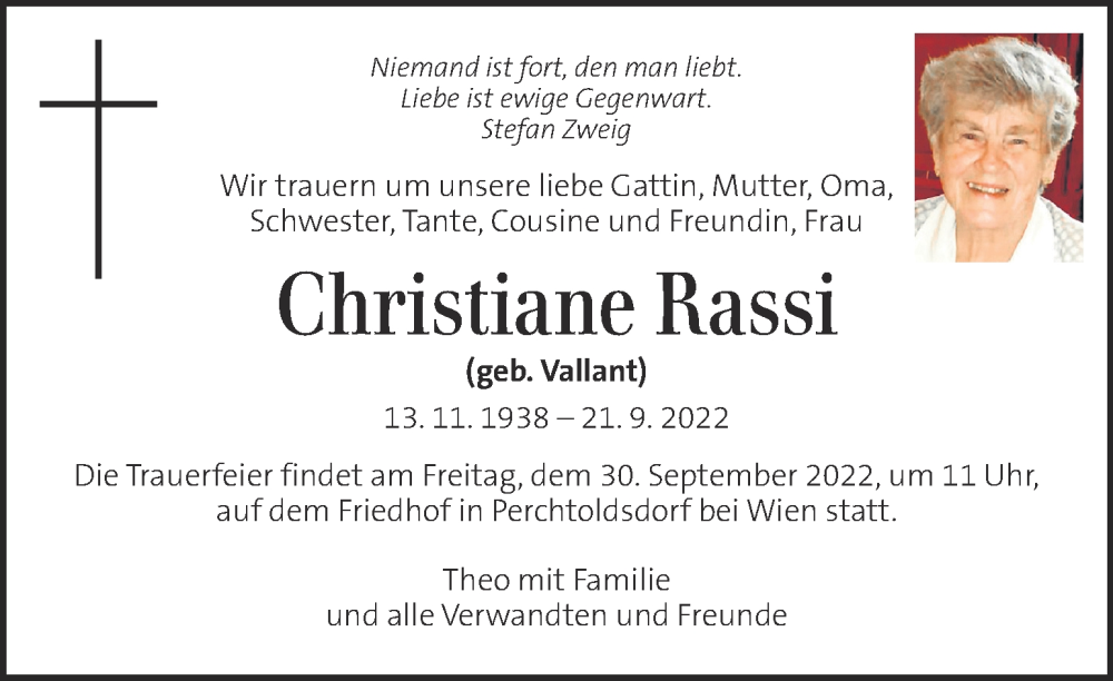  Traueranzeige für Christiane Rassi vom 27.09.2022 aus Kleine Zeitung