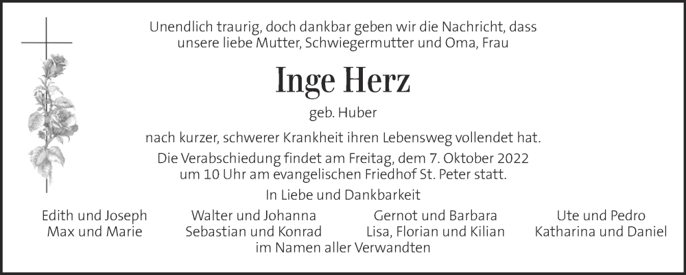  Traueranzeige für Inge Herz vom 30.09.2022 aus Kleine Zeitung