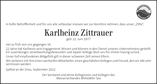 Traueranzeige von Karlheinz Zittrauer von Kleine Zeitung