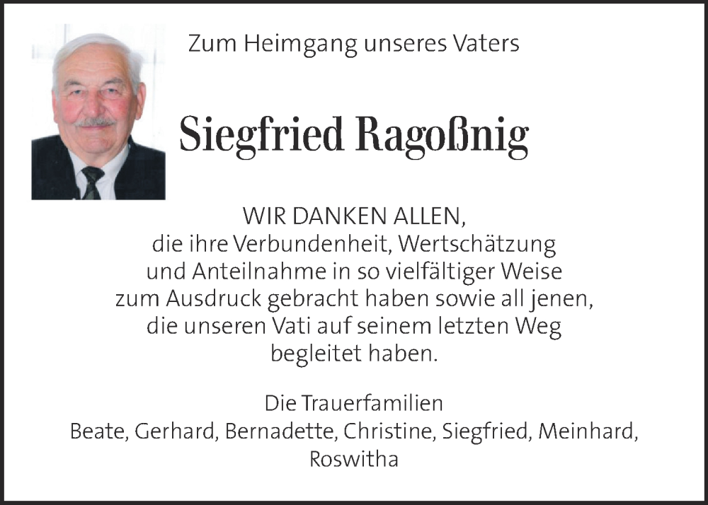  Traueranzeige für Siegfried Ragoßnig vom 16.09.2022 aus Kleine Zeitung